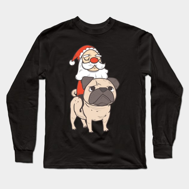 Santa Riding Pug Long Sleeve T-Shirt by avshirtnation